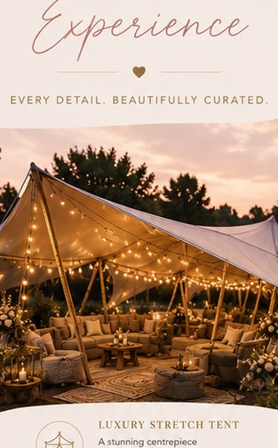 Luxury stretch tent glowing at dusk
