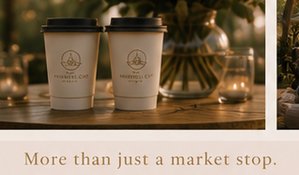 Two branded Mindful Cup coffee cups on a rustic tree stump