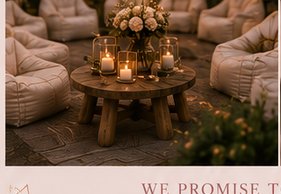 Lounge seating styled with candlelight at dusk